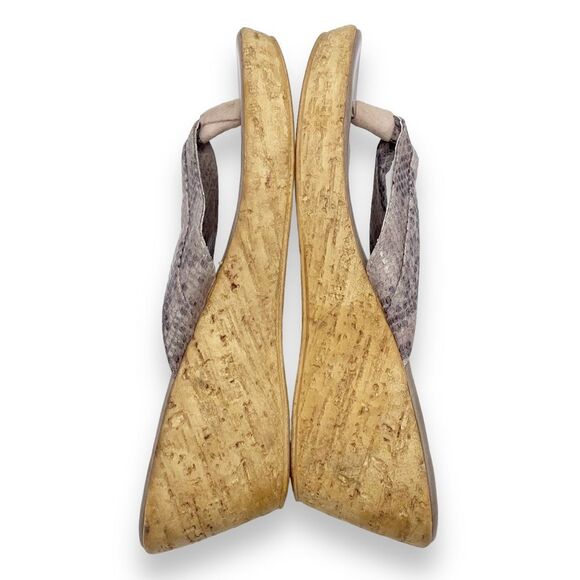 Lorenzo Chelini Taupe Faux Snakeskin Cork Wedge Sandal Thong Flip Flop Size 10 - Picture 12 of 16